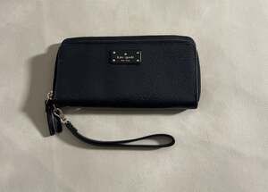 Kate Spade New York Black Pebbled Leather Zip Around Wristlet Wallet